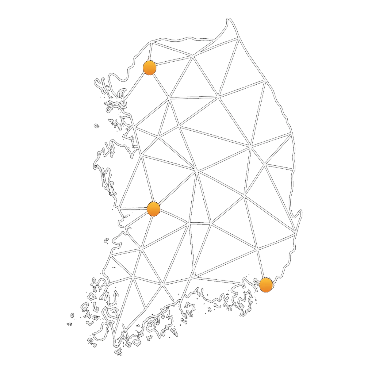 APTECH Korea network map showing headquarters, Yeongnam office, and R&D center locations