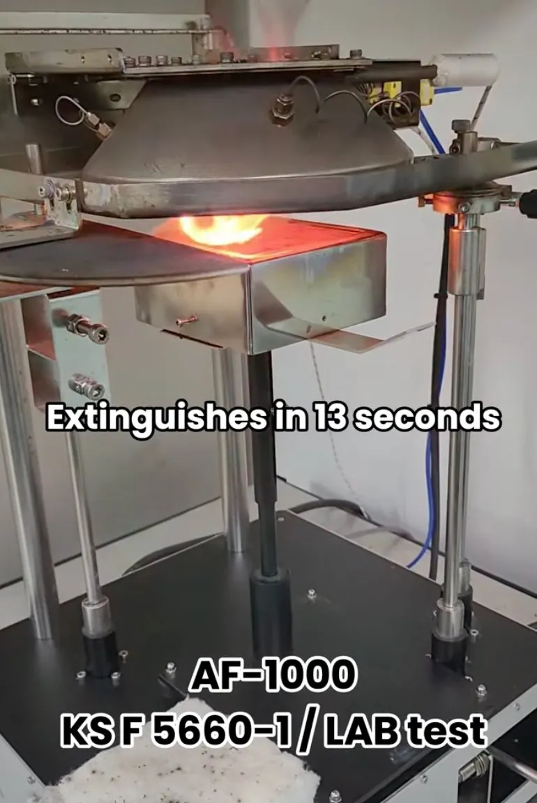 AF-1000 Cone Calorimeter Test — extinguishes in 13 seconds demonstrating superior fire resistance