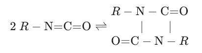 Dimer (Uretdione) formation mechanism — two isocyanate (-NCO) groups self-react to form a uretdione ring structure