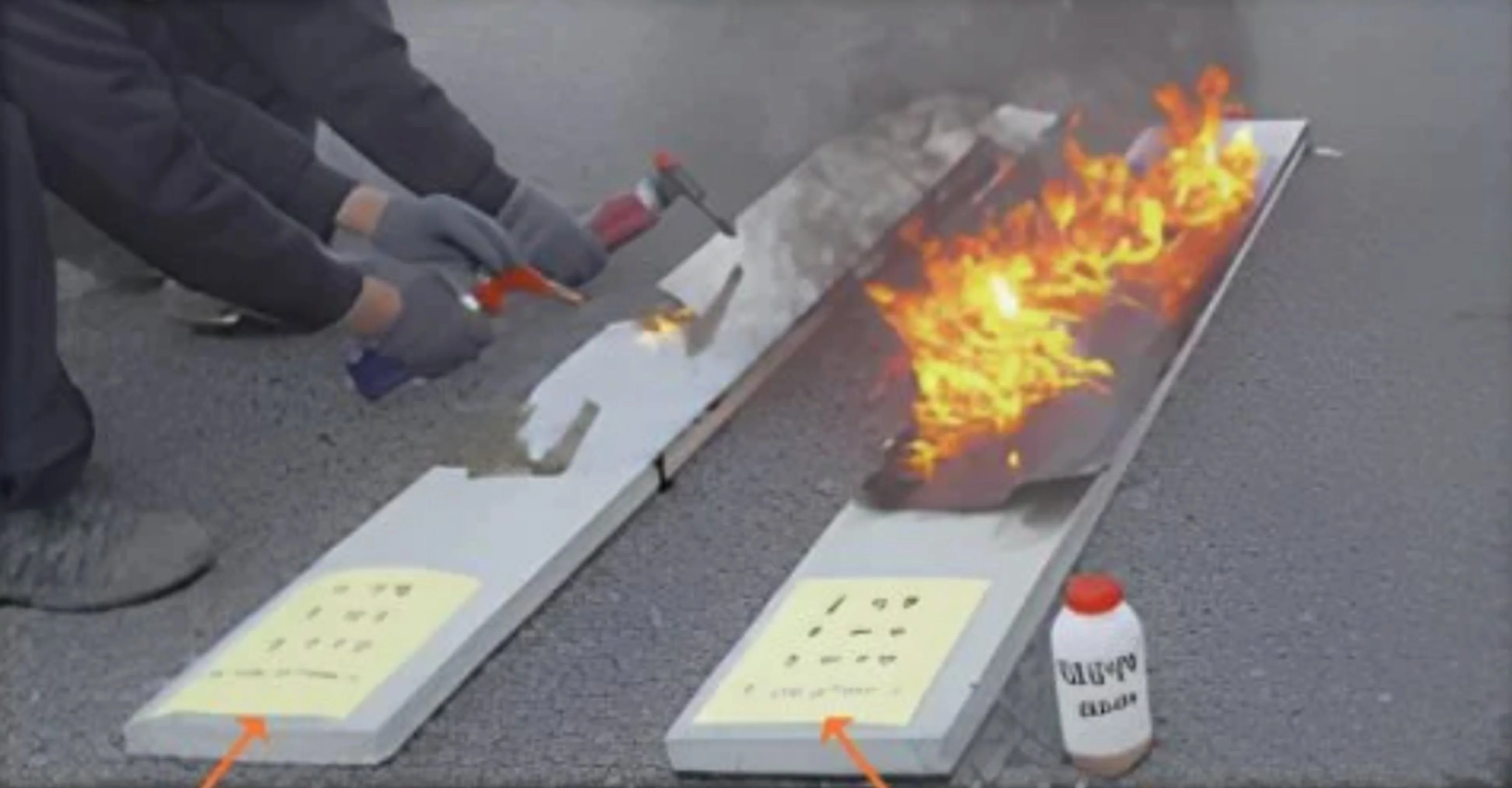 APTECH NK Safety Primer fire resistance test — comparing general primer and NK Safety Primer with high-boiling-point solvent safety