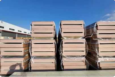Stacked rigid PIR foam insulation panels manufactured by APTECH