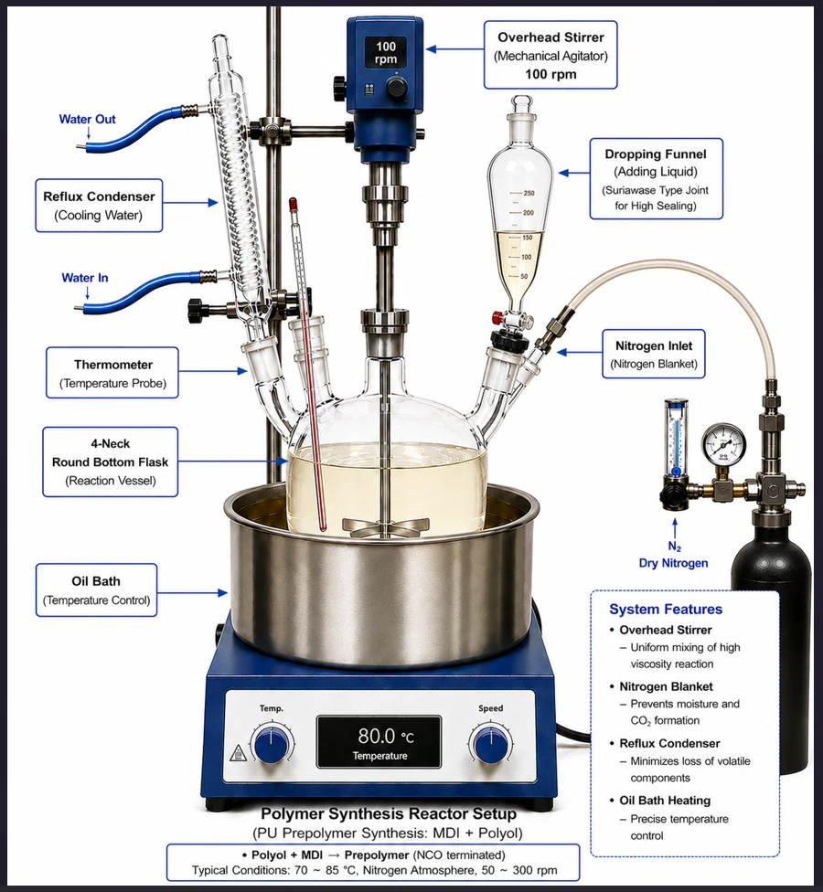 APTECH PU Prepolymer laboratory reaction apparatus setup for Polyurea and Polyurethane manufacturing