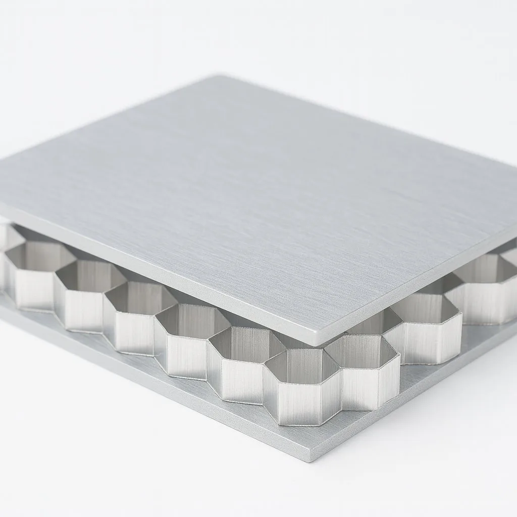Aluminum honeycomb panel cross-section showing adhesive bonding structure