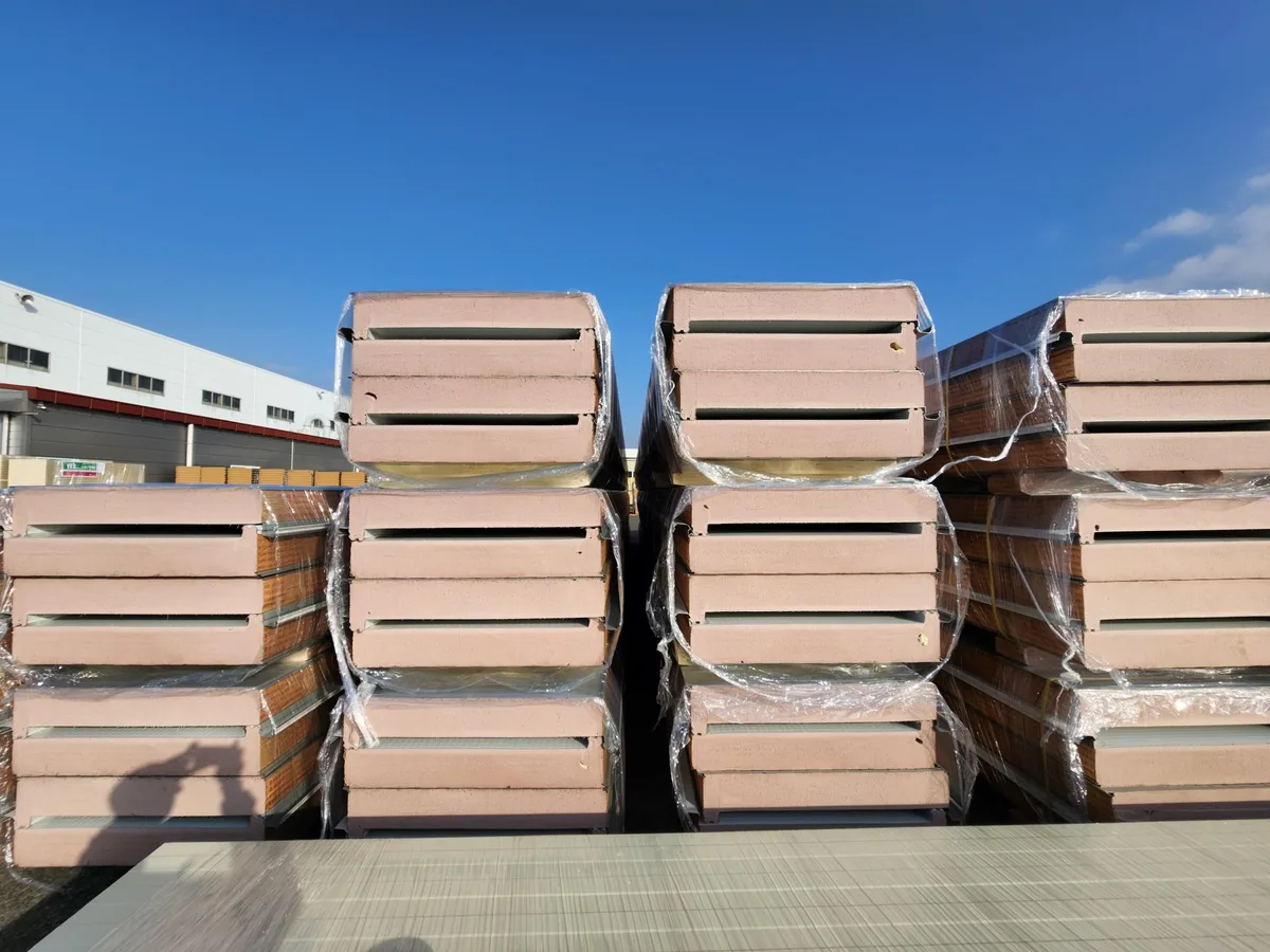 Quasi-noncombustible PIR insulation panels stacked outdoors